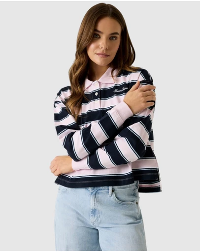 GUESS Jeans - GUESS JEANS Stripe Oversized Crop Polo Shirt