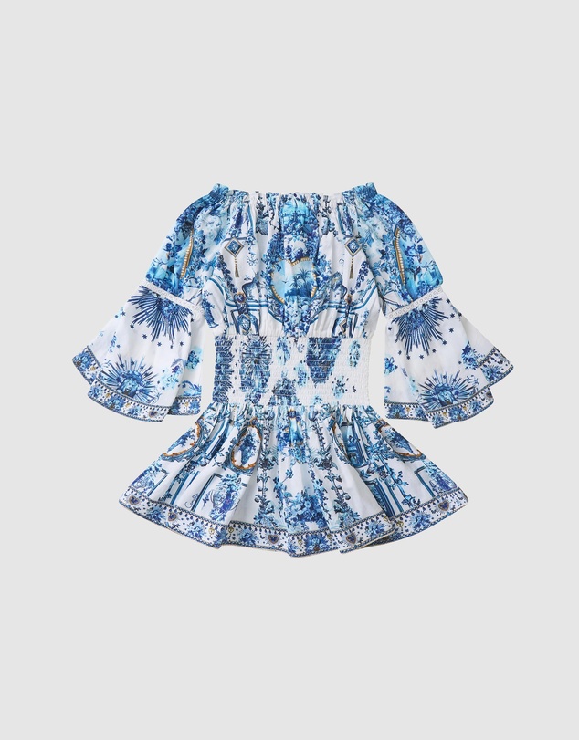 Camilla - Off Shoulder Shirred Waist Mini Dress - Kids