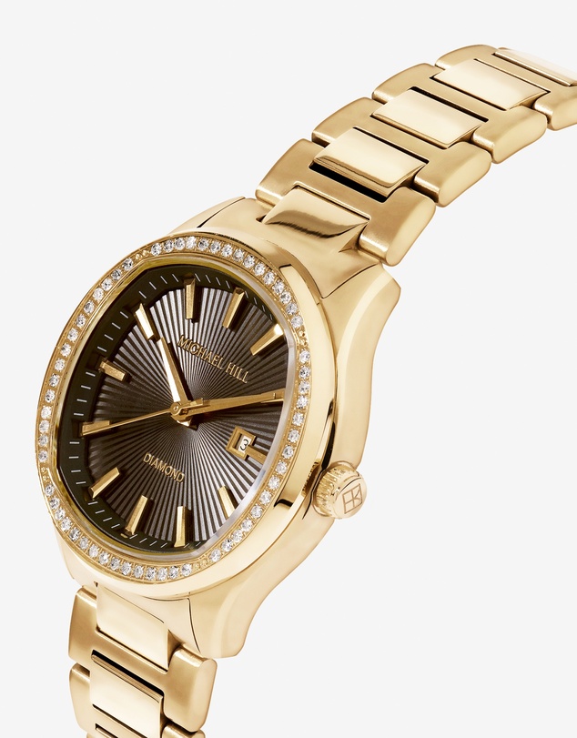 Michael Hill - Women's 0.40 Carat TW Diamond Bezel Watch in Gold Tone with Black Dial
