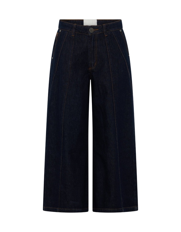 ONE TEASPOON - Hayden Mid Waist Wide Leg Cropped Denim Jeans - Raw Indigo