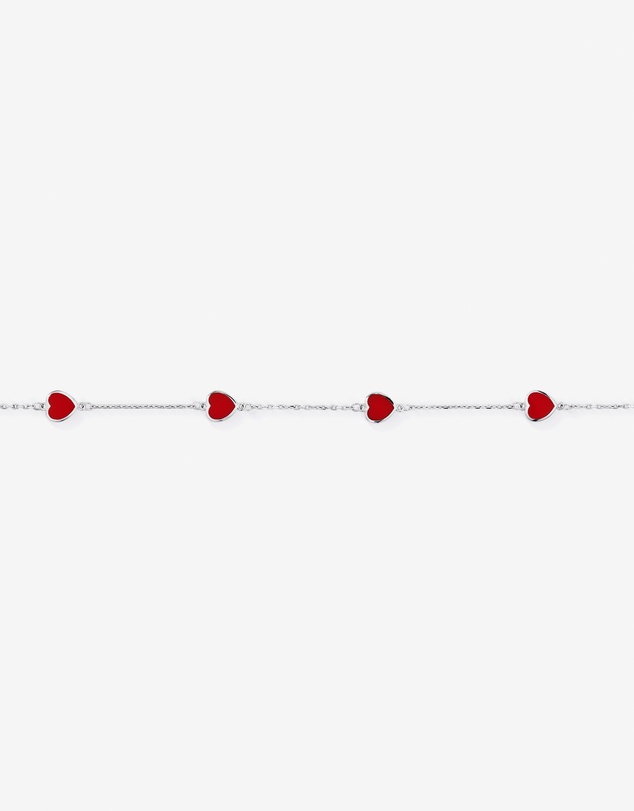 Michael Hill - 19cm Red Enamel Heart Bracelet in Sterling Silver
