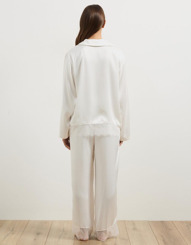 Atmos&Here - Pearl Lace Trim Long Sleeve Satin Pyjama Set