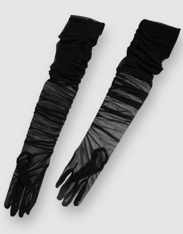 High Heel Jungle - Ariana Ruched Mesh Opera Glove - Black