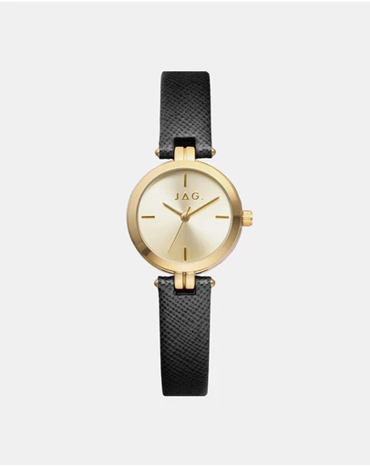 Jag - Freya Womens Gold Dial 27mm Black Strap Watch