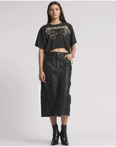 ONE TEASPOON - Cassidy Leather Column Midi Skirt - Black