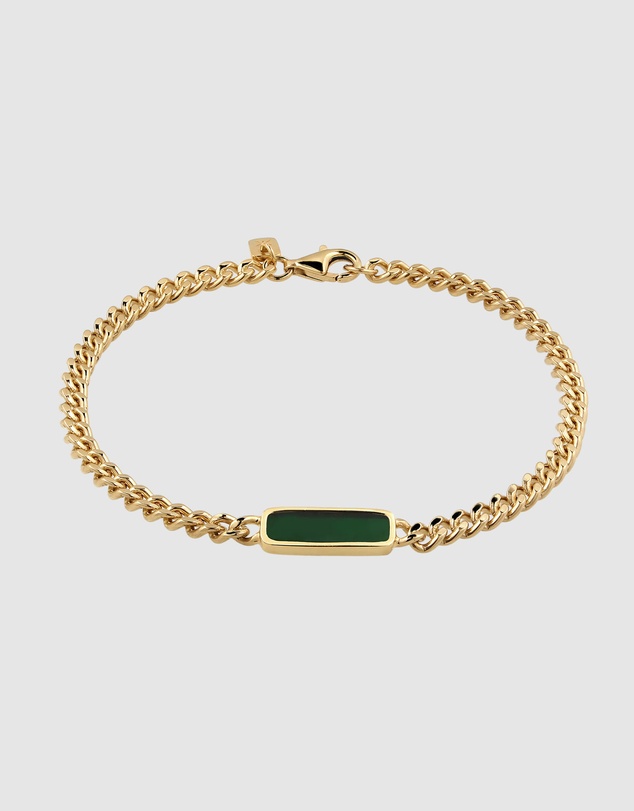 Kuzzoi - ICONIC EXCLUSIVE - Green Enamel ID Bar Bracelet in Gold-Plated 925 Silver
