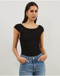 Atmos&Here - Kayla Off Shoulder Rib Knit Top