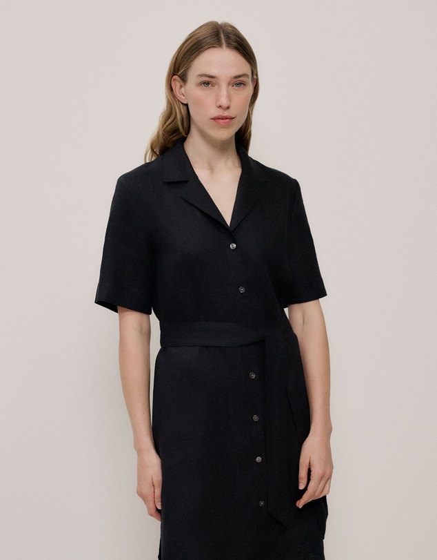 Trenery - Linen Belted Shirt Dress in Black