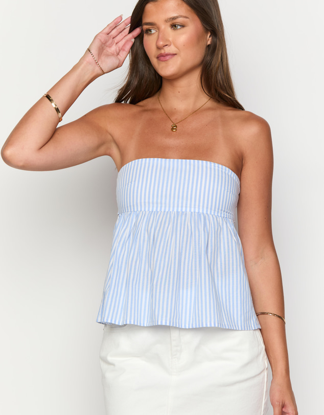 Beginning Boutique - Klee Light Blue Strapless Tie Back Top