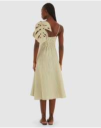 Farm Rio - Striped Monstera Leaf Sleeveless Dress