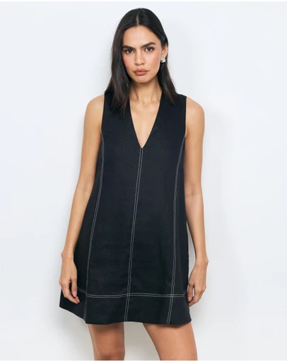 AERE - Anni Contrast Stitch Linen Mini Dress