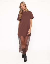 Petal & Pup - Kella Short Sleeve Lace Maxi Dress - Brown