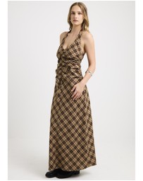 Insight - Kiera Ruched Check Halter Maxi Dress