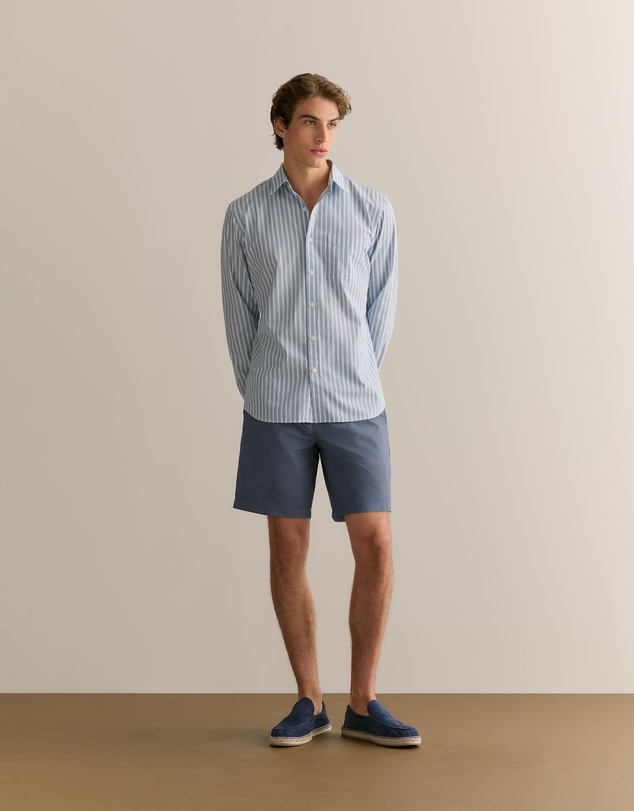 Trenery - Cotton Poplin Multi Stripe Shirt in Chalk Blue