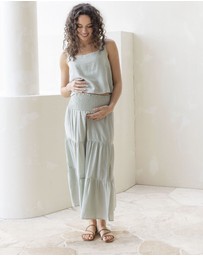 Angel Maternity - Ellie Maternity Shirred Maxi Skirt in Mint Green