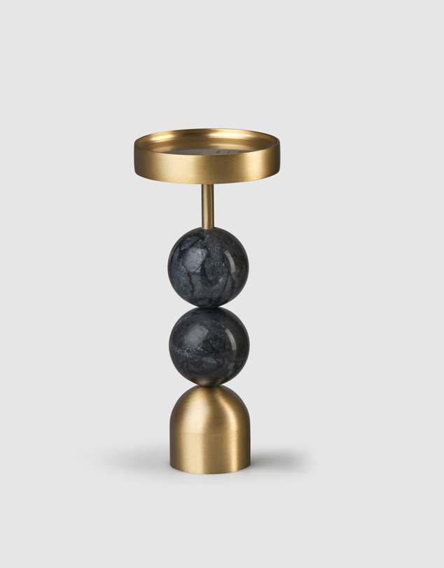 Black Blaze - Beaded Fountain Brass Candle Holder