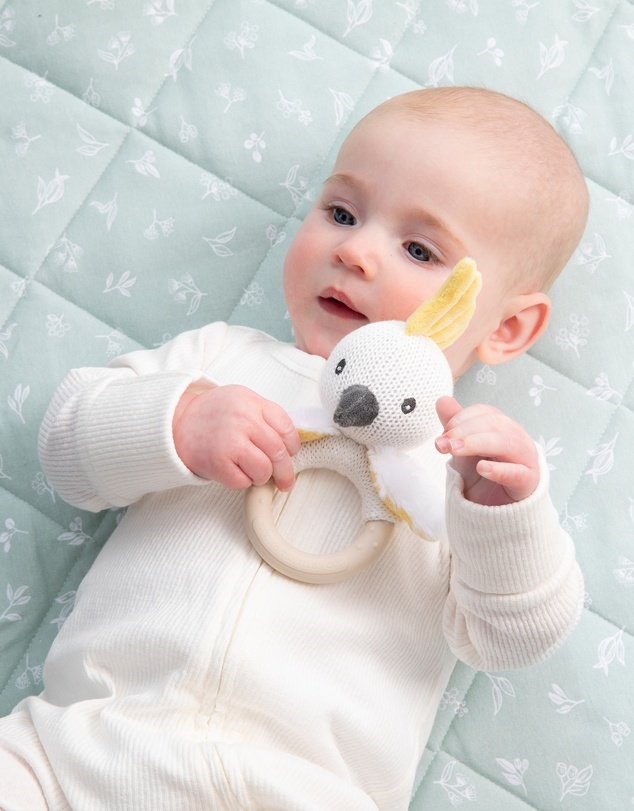 Living Textiles - Ring Rattle - Cockatoo