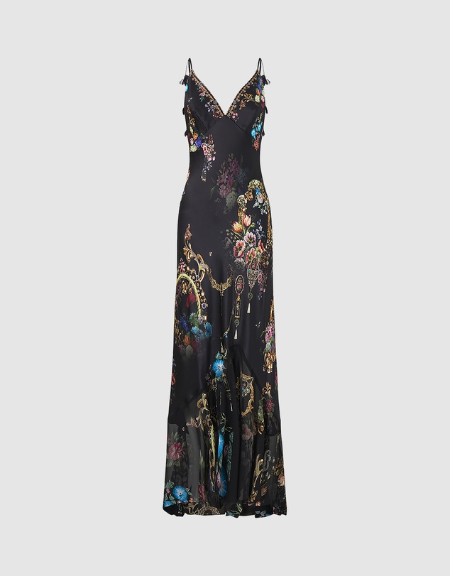 Camilla - V Neck Slip Dress with Flounce Hem