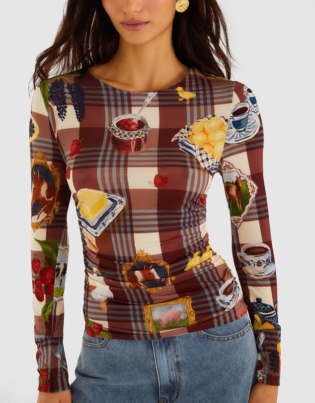 Farm Rio - Country Table Tartan Jersey Blouse