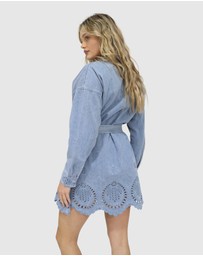 Belle & Bloom - Sunday Somewhere Denim Broderie Mini Shirt Dress
