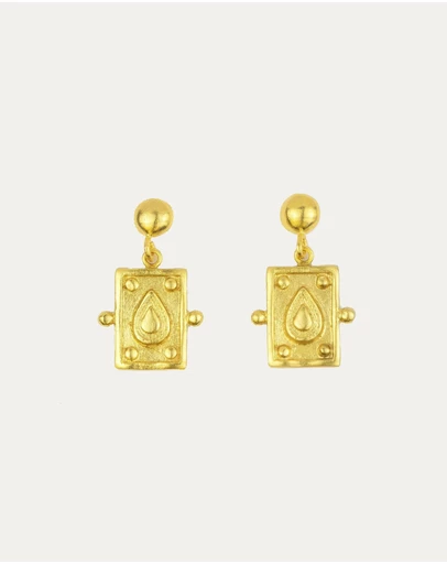 Ottoman Hands - Tyche Engraved Gold Drop Stud Earrings