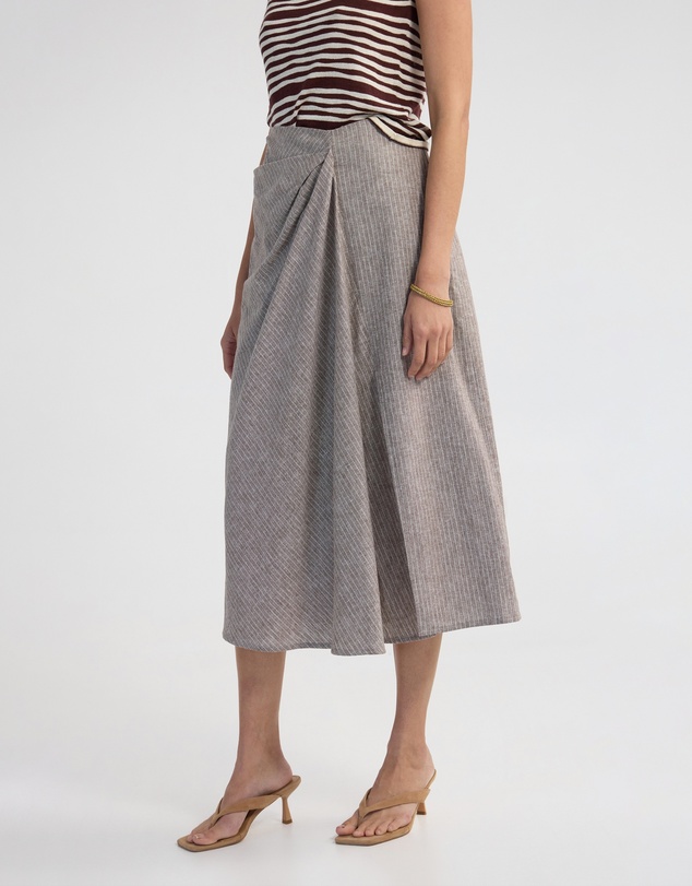 Oxford - Nadia Linen Blend Pinstriped Skirt