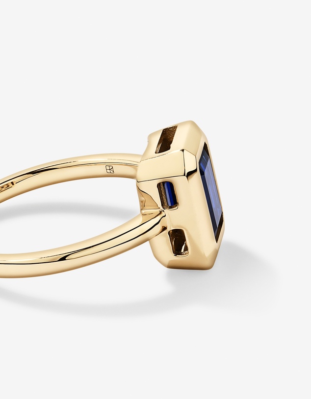 Michael Hill - Emerald Cut Created Sapphire Bezel Ring in 10kt Yellow Gold