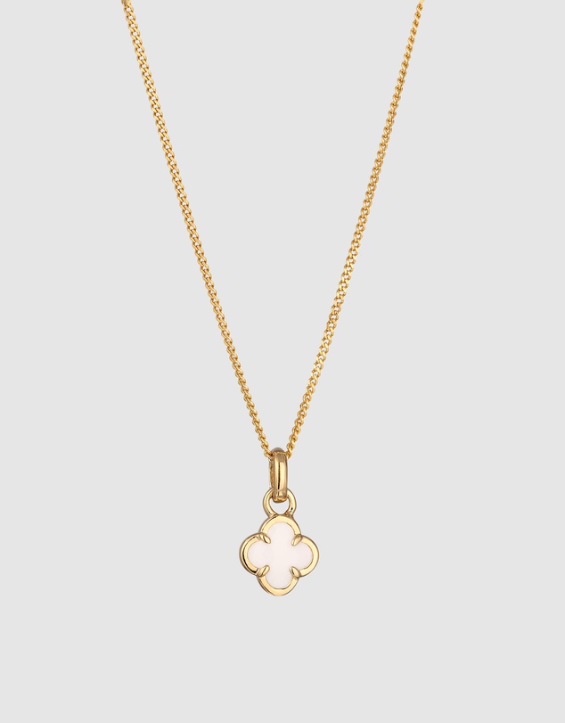Elli Jewelry - Necklace Cloverleaf Enamel White 925 Sterling Silver Gold Plated