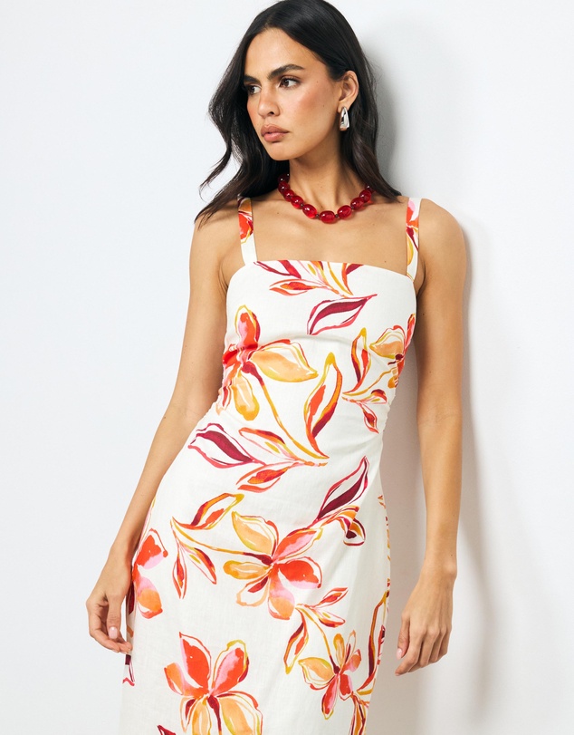 AERE - Aureline Ruched Linen Midi Dress