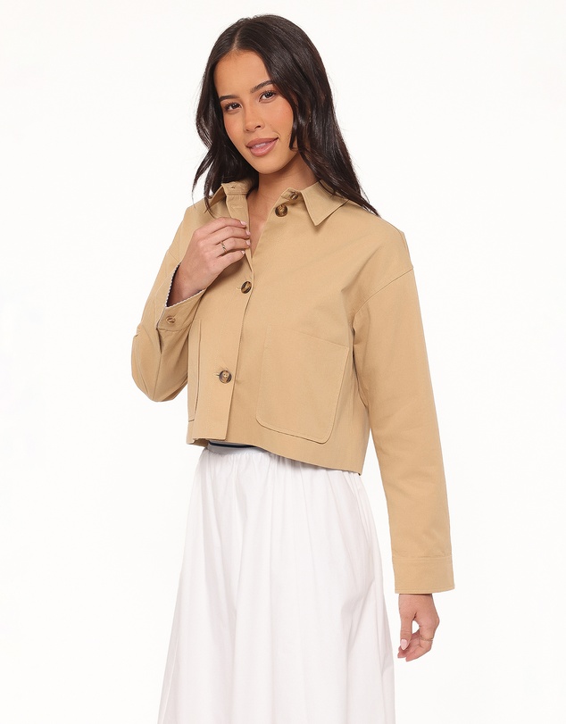 Petal & Pup - Mattie Cropped Trucker Jacket - Taupe