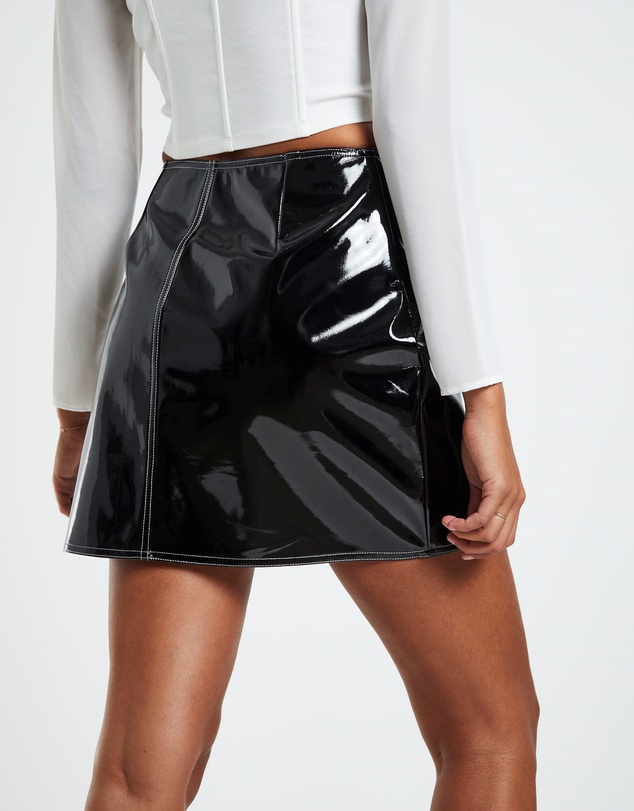 Neon Hart - Portia Button Front Patent Mini Skirt