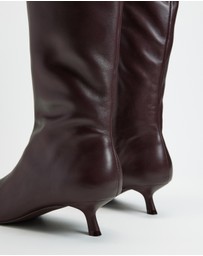 AERE - Maria Leather Knee High Kitten Heel Boots