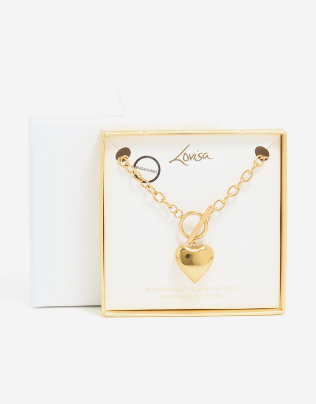 Lovisa - Waterproof Gold Plated Stainless Steel Chunky Heart T&O Necklace