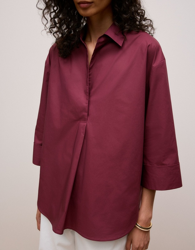 Trenery - Cotton Poplin Half Sleeve Shirt in Auburn