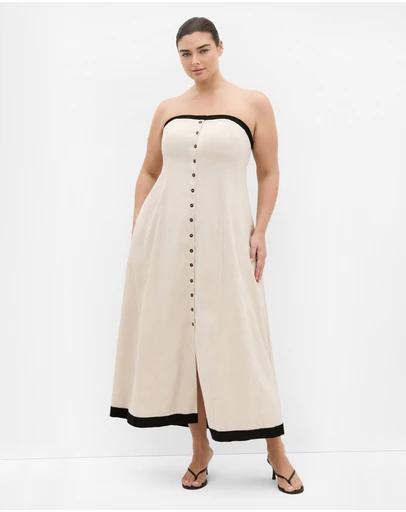 City Chic - Plus size Contrast Strapless Maxi Dress - natural