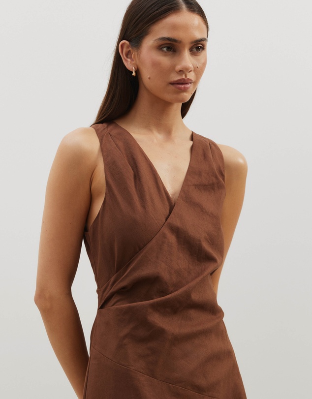 Atmos&Here - Stephanie Linen Blend Wrap Front Midi Dress