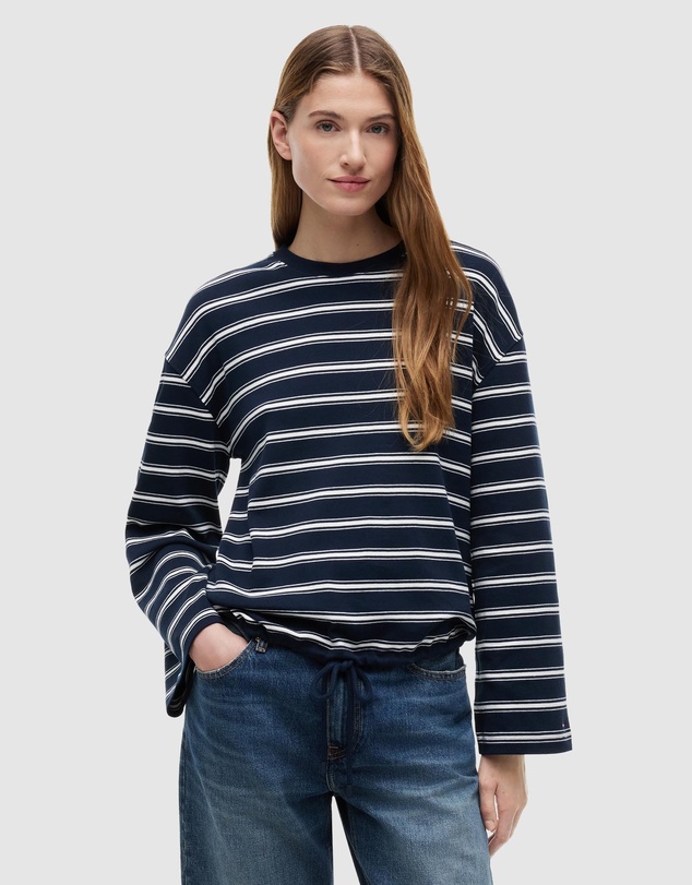 Tommy Hilfiger - Stripe Drawstring Hem Long Sleeve T-Shirt