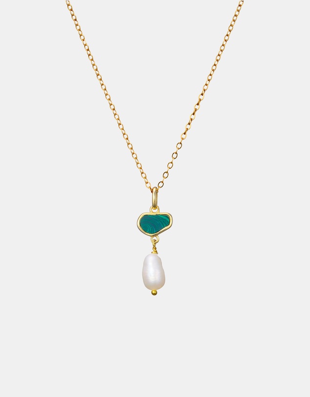 Zoe Olivia - 14K Gold Vermeil Prism Malachite & Pearl Drop Necklace