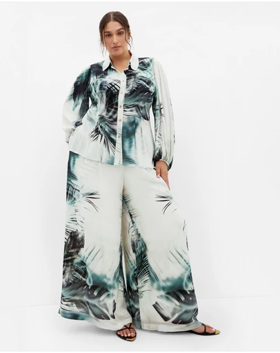 City Chic - Piper Palm Print Wide Leg Pant
