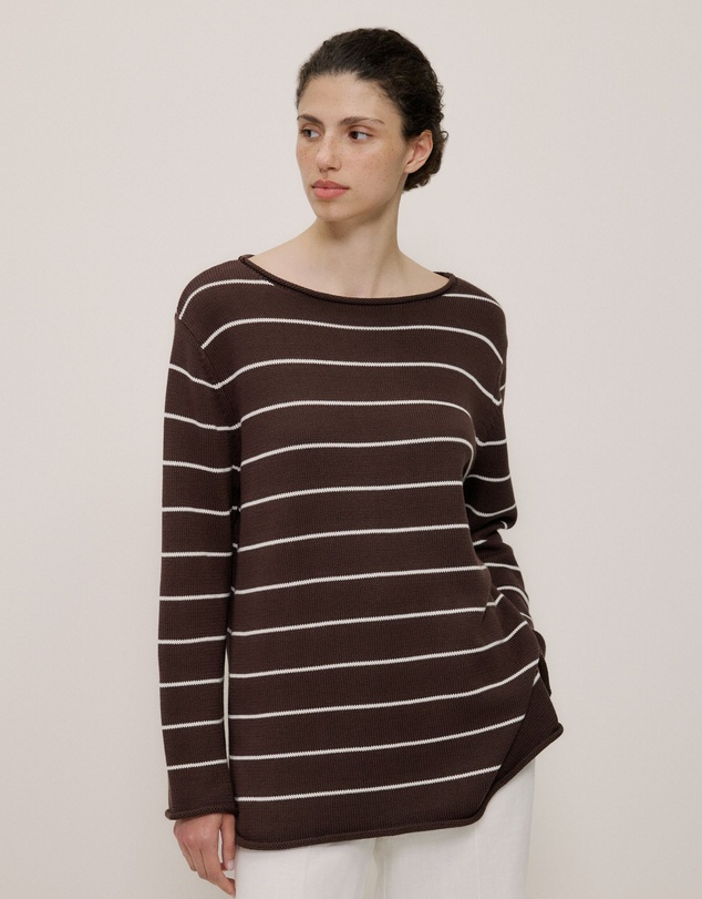 Trenery - Cotton Stripe Knit Tunic in Coffee