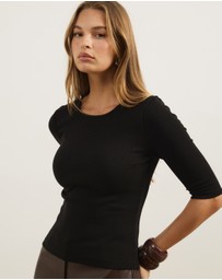 Atmos&Here - Organic Cotton Rib Quarter Sleeve Top