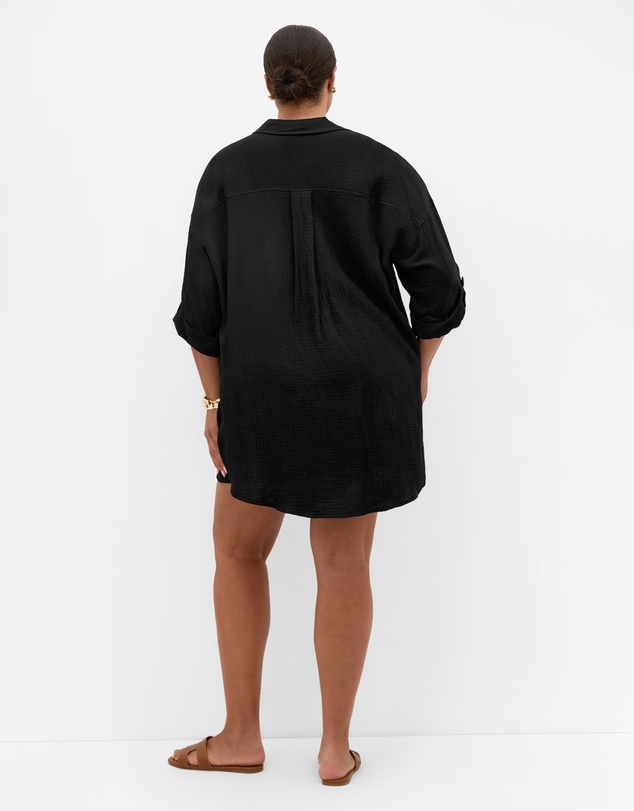City Chic - Plus size Poolside Cover Up Shirt - black