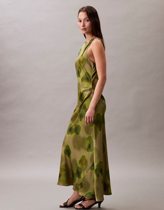 Calvin Klein - Crushed Satin Floral Midi Dress