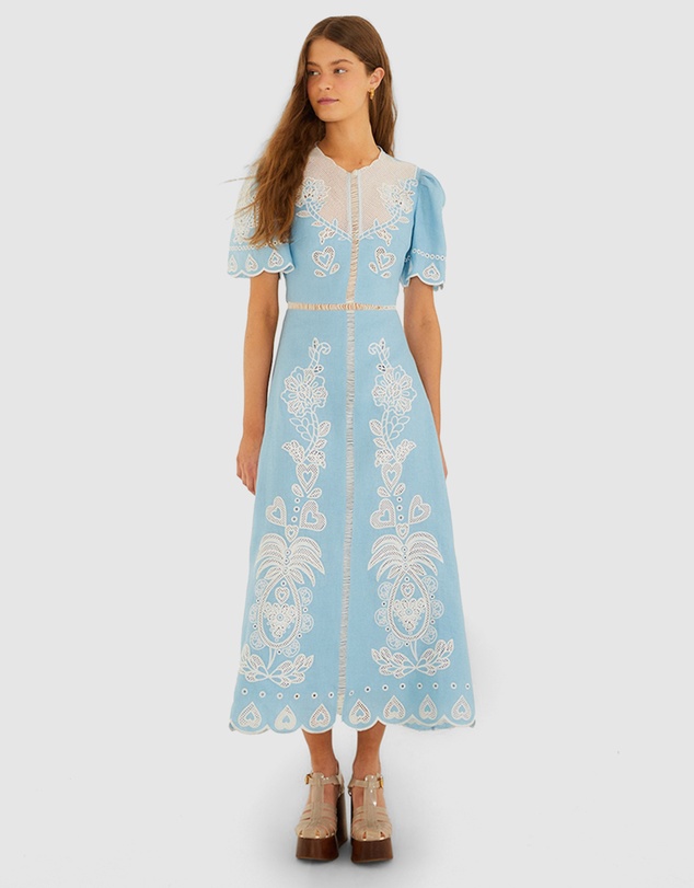Farm Rio - Embroidery Short Sleeve Midi Dress