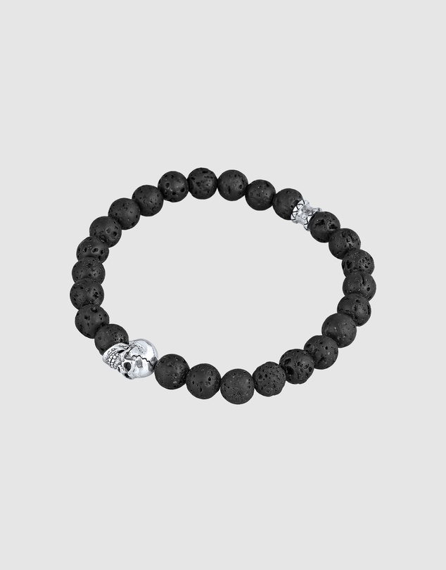 Kuzzoi - ICONIC EXCLUSIVE - Lava Bead Bracelet with Skull in 925 Sterling Silver