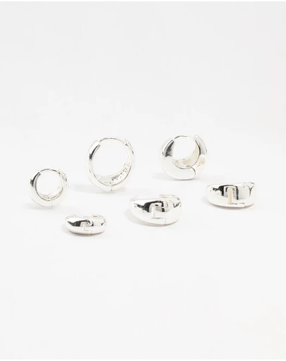 Lovisa - Silver Plated Brass Chunky Mixed Hoop Earrings 3-Pack