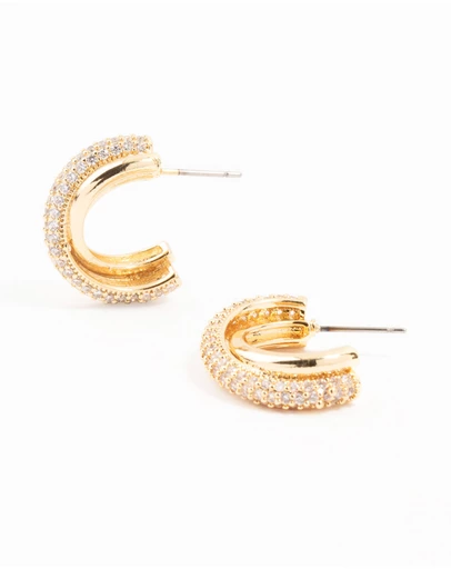 Lovisa - Mixed Metals Cubic Zirconia Cross Hoop Earrings