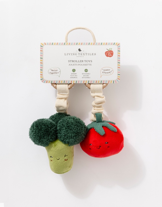 Living Textiles - 2 Pack Mini Market Brunch Stroller Toys - Broccoli & Tomato