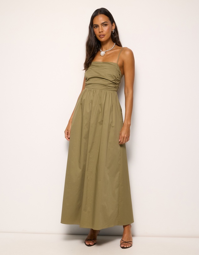 AERE - Ivy Cotton Tie Back Midi Dress