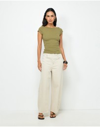AERE - Boat Neck Cap Sleeve T-Shirt